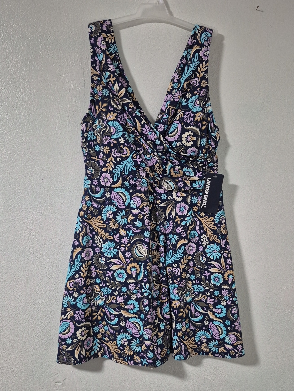 Lands' End V‑Neck Swimdress with Floral Print